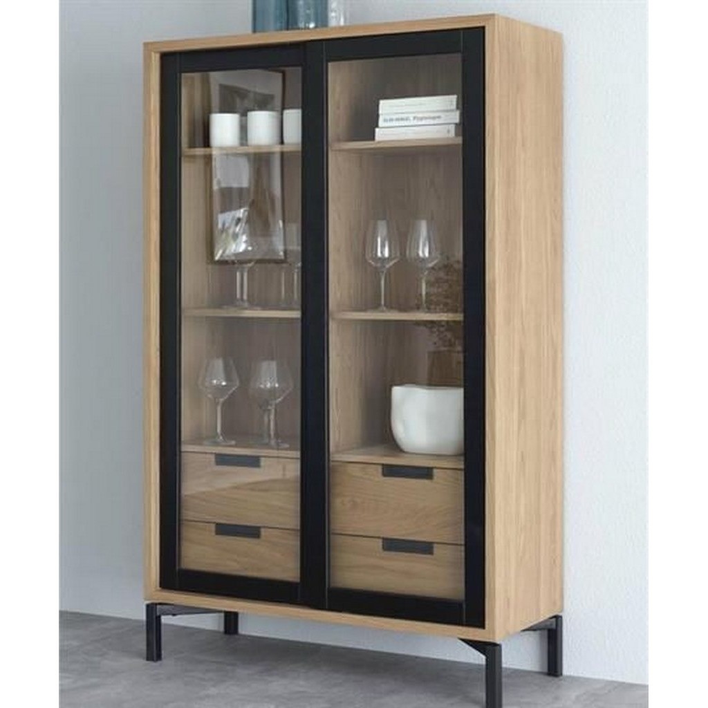 MDF and Glass Display Unit Beige and Black - 80 x 175 x 30 cm