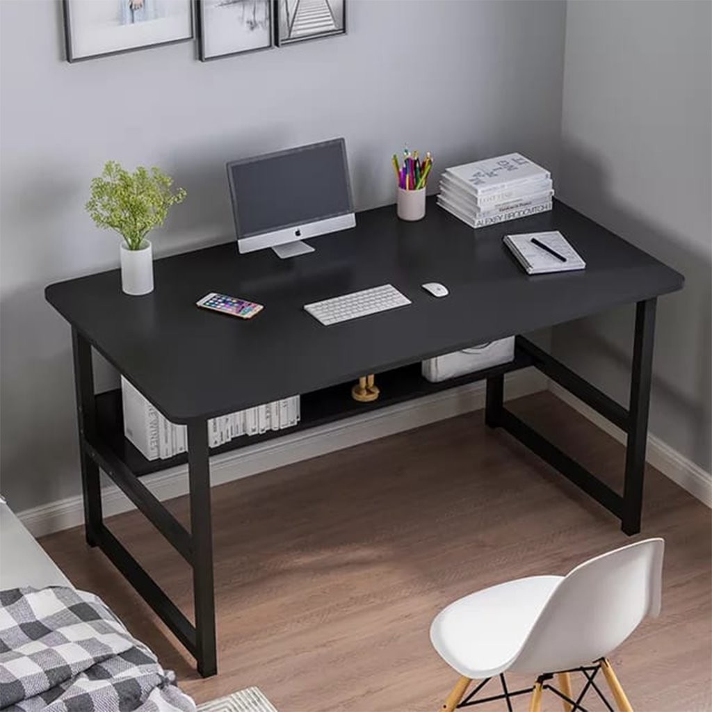 Steel and MDF Desk 76x60x120x60 cm - Black